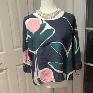 Chic Women's Blouse with Pink Floral Design